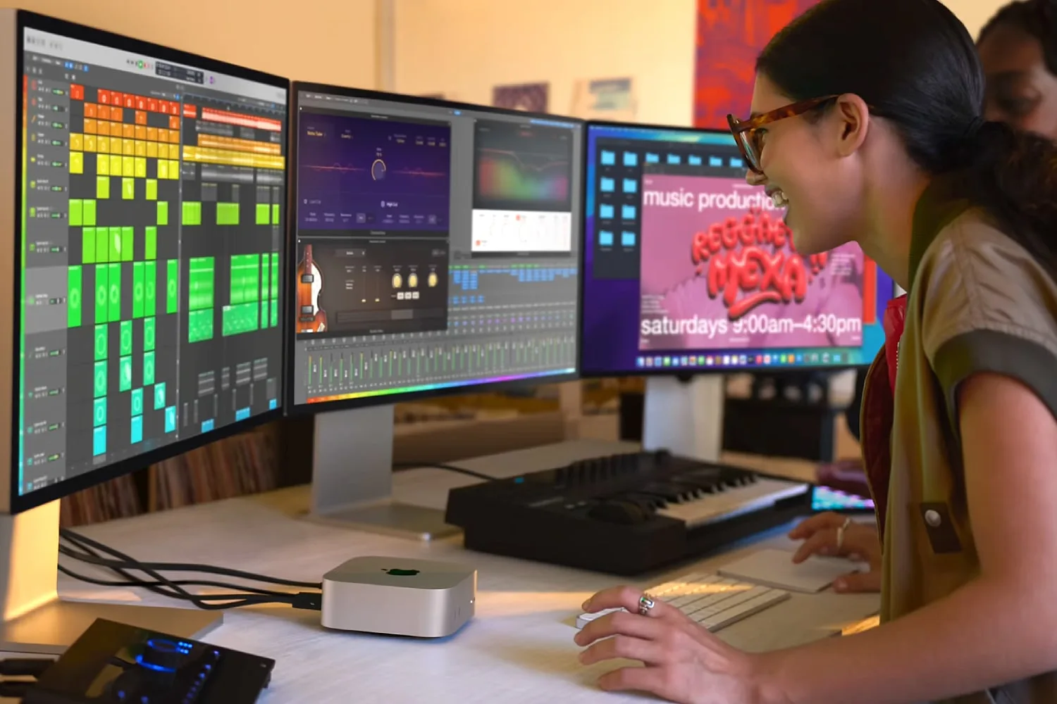 The M4 Mac mini being used in a workplace.