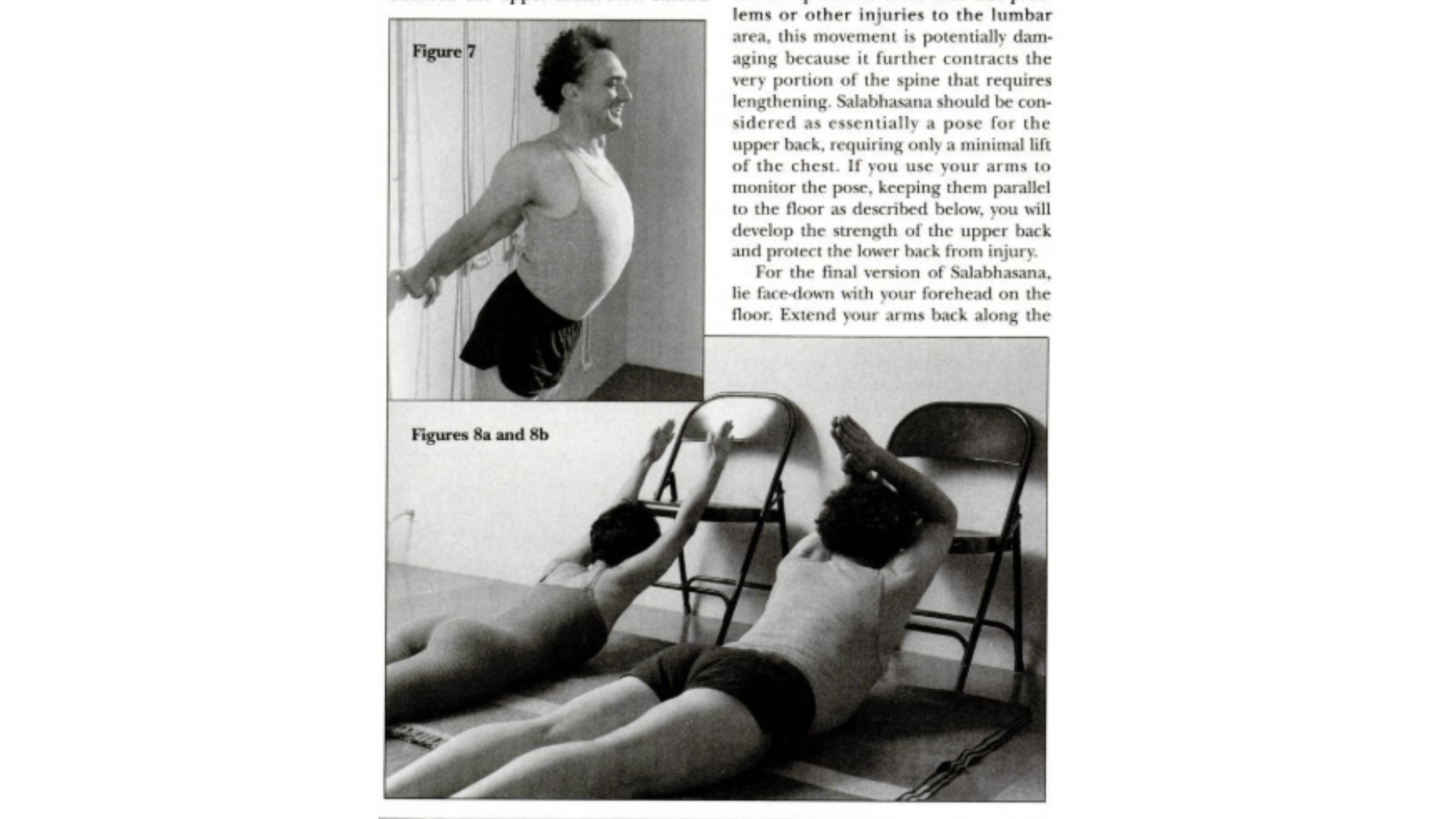Man and woman practicing Locust Pose variations.