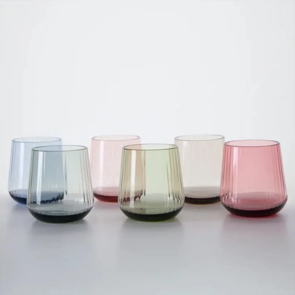 Wine Enthusiast Brilliance! Shatterproof Tritan Ribbed Recycled Stemless Wine Glasses (Set of 6) - Assorted Colors
