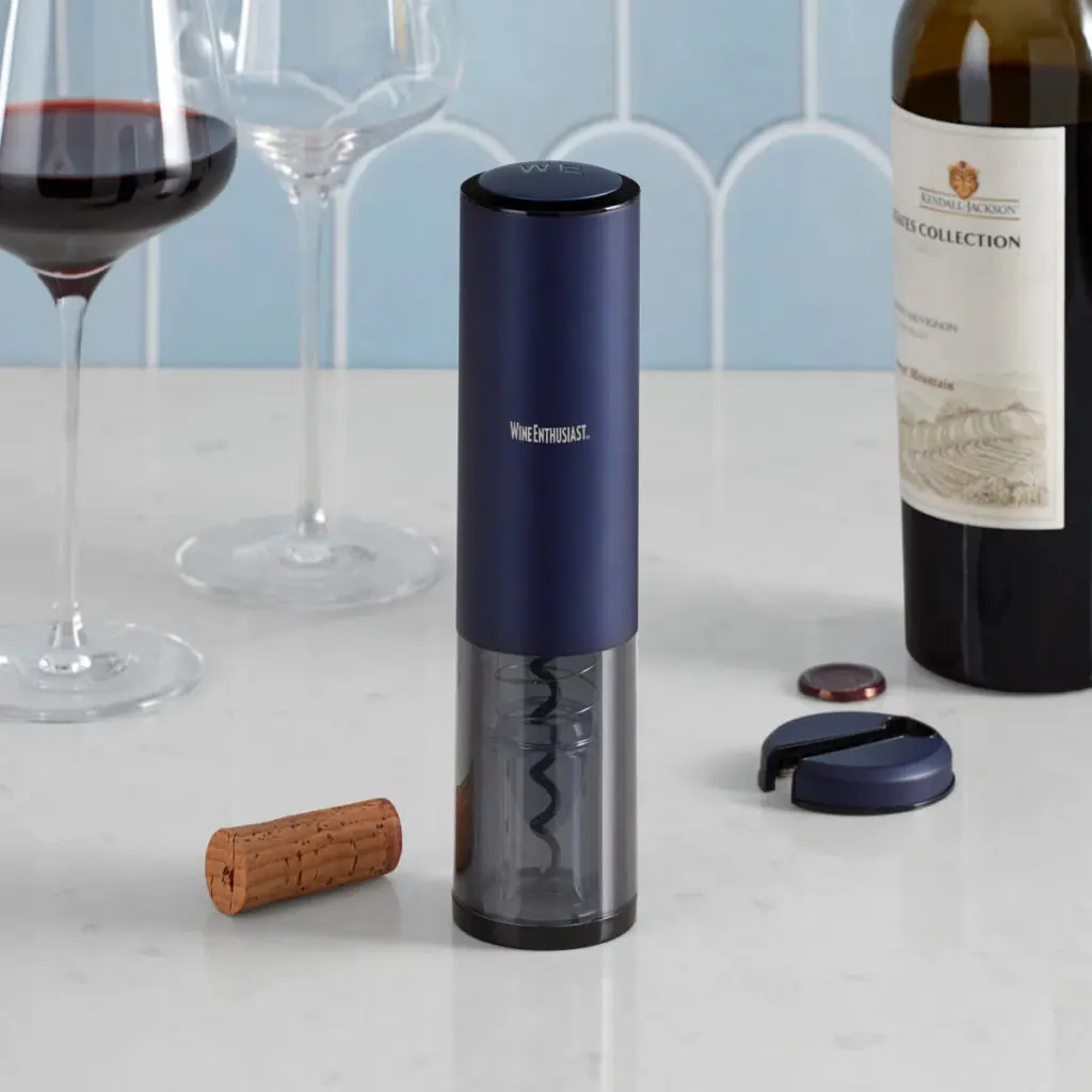 Wine Enthusiast Electric Blue Automatic Wine Opener With Foil Cutter