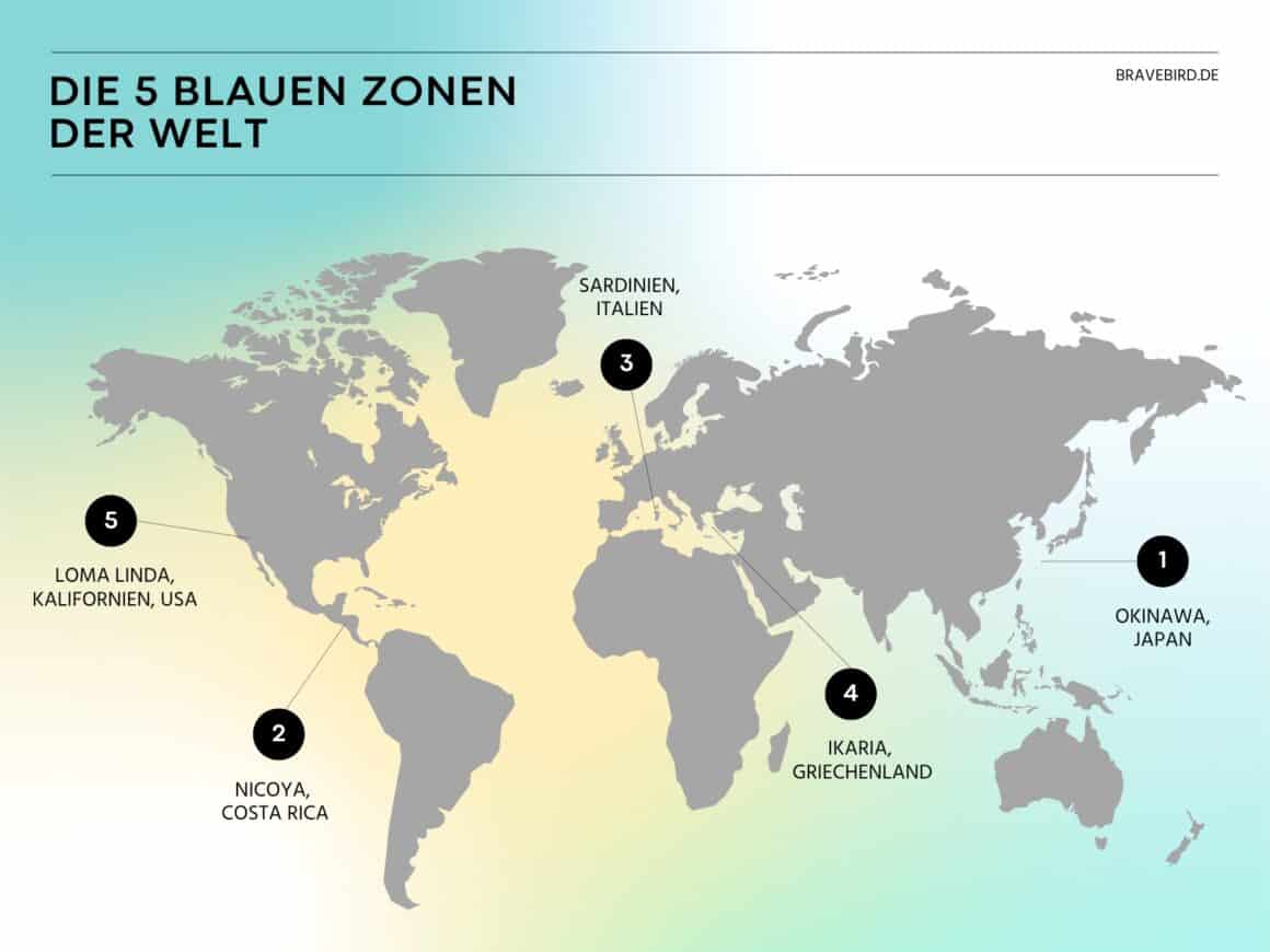 Blaue Zonen Weltkarte - Reiseblog Bravebird