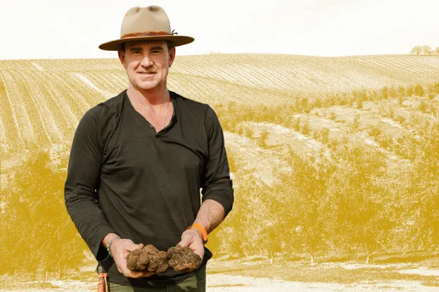 Austin Hope of Hope Family Wines holds the day’s truffle bounty.