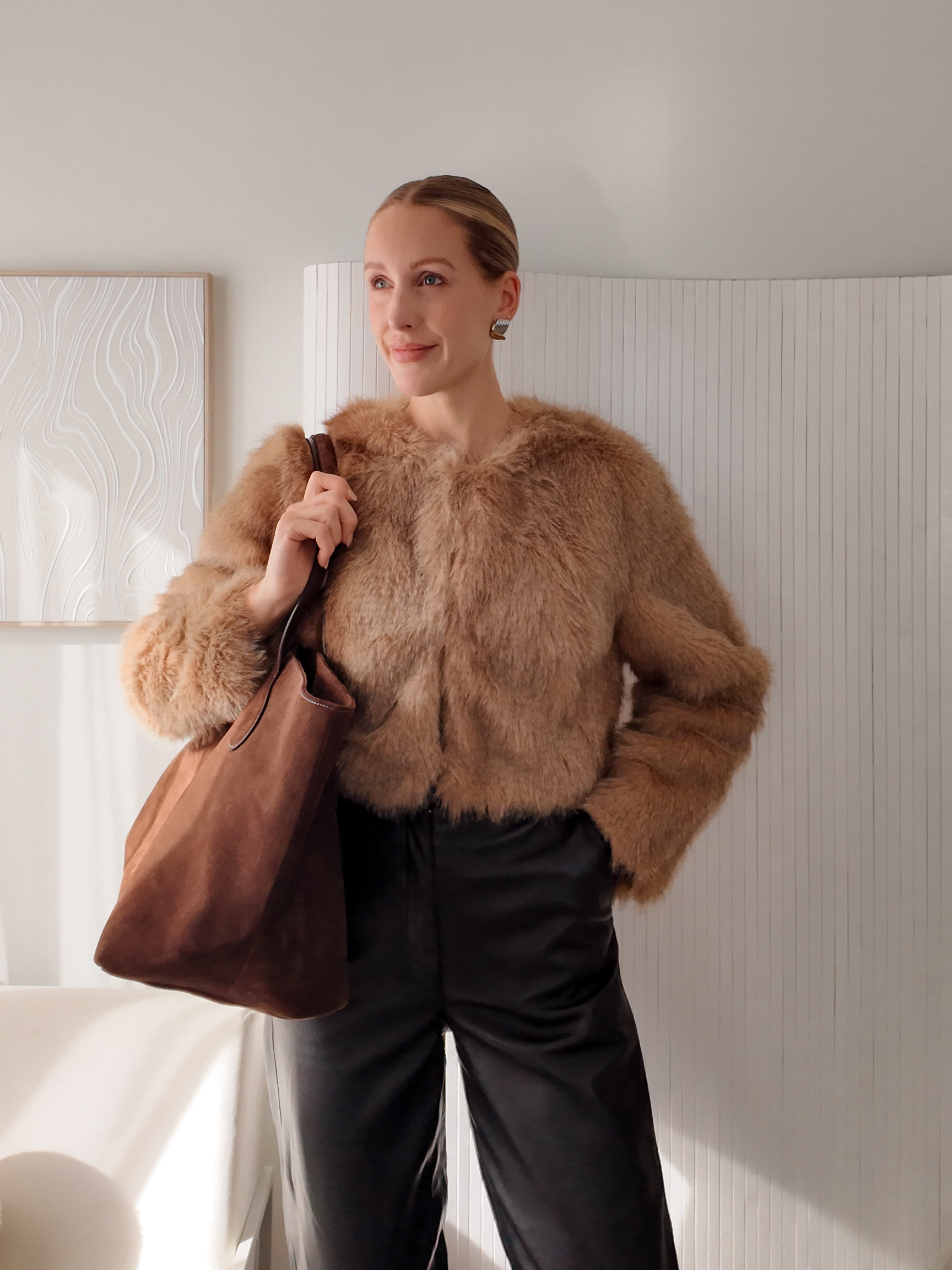 very cropped faux fur jacket
