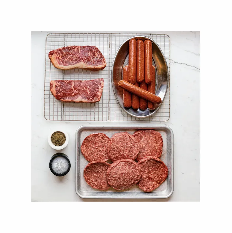 Porter Road Grilling Heroes Box of burger patties, hot dogs, and steaks