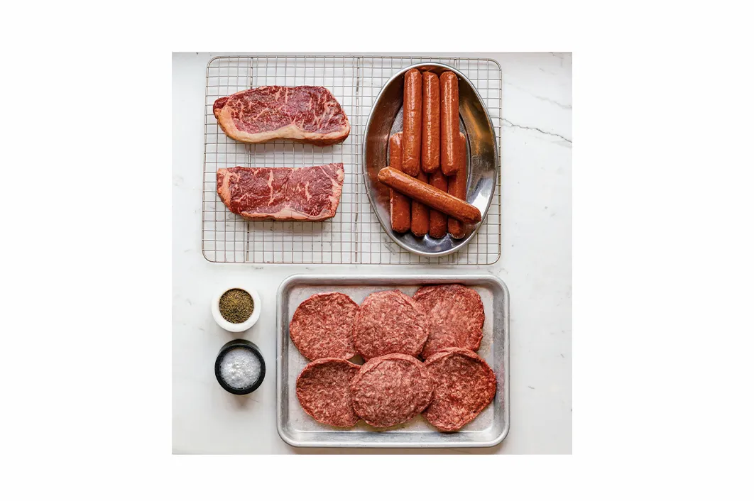Porter Road Grilling Heroes Box of burger patties, hot dogs, and steaks