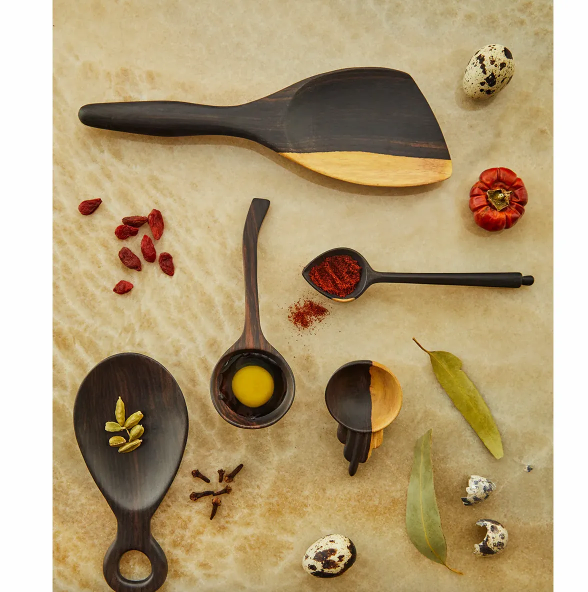 Qäsa Qäsa Carvers Hand-Carved Blackwood Serving Utensils (Set of 5).