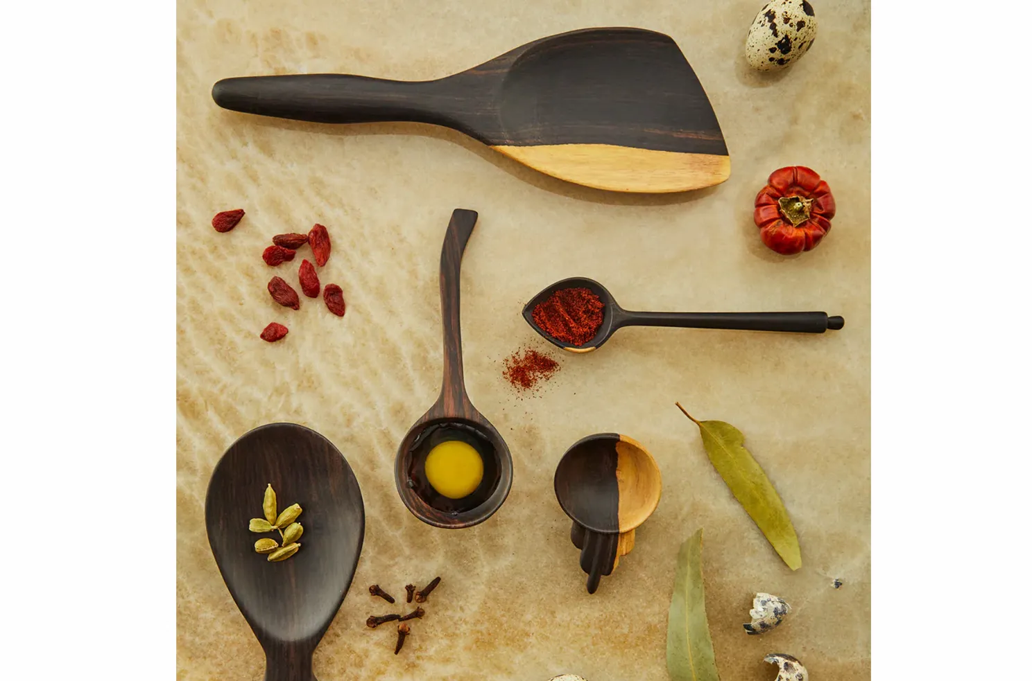 Qäsa Qäsa Carvers Hand-Carved Blackwood Serving Utensils (Set of 5).