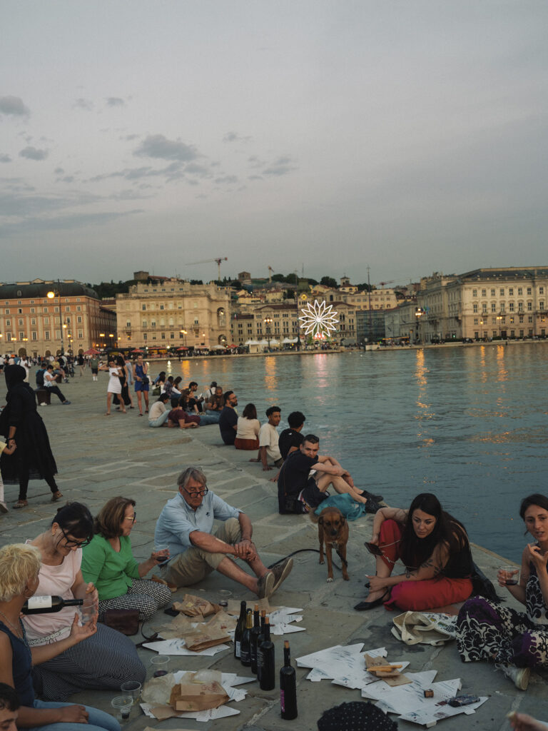 A casual wine tasting on the Trieste waterfront.