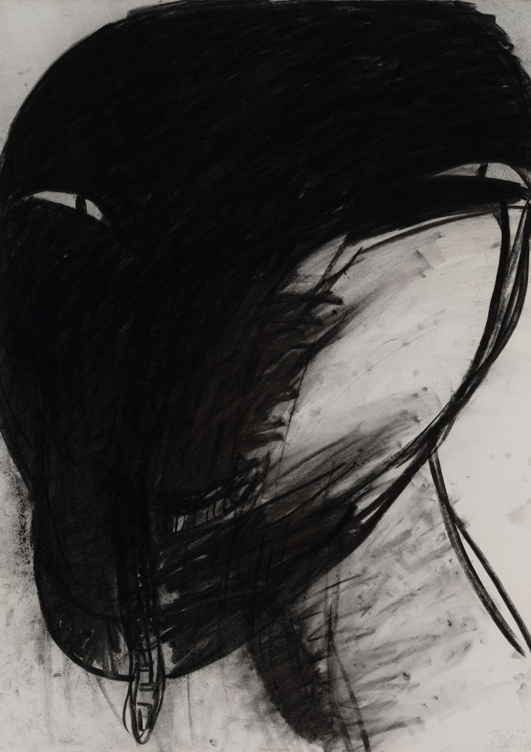 Werner Knaupp, Kopf 12.4.1977, 1977, Kohle auf Papier, 105 x 75 cm, Sammlung Kunstvilla, Foto: Kunstvilla/Annette Kradisch