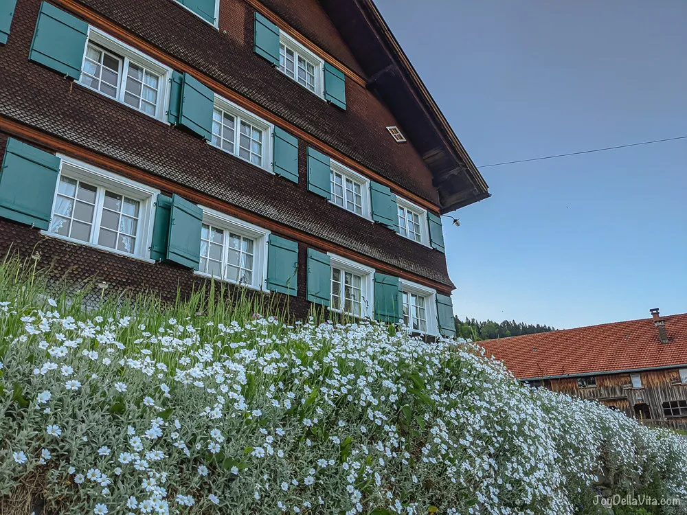 4.5 km evening hike to Theresienkapelle in Ratzen from Schwarzenberg 6 old authentic vorarlberg bregenz forest house with flowers
