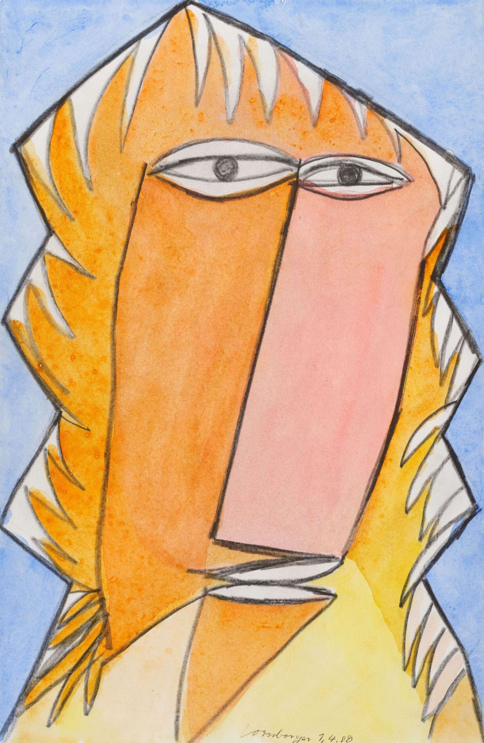Franz Vornberger, Engel, 2008, Ölkreide und Aquarell auf Papier, 50 x 32,5 cm, Sammlung Kunstvilla, Foto: Kunstvilla/Annette Kradisch