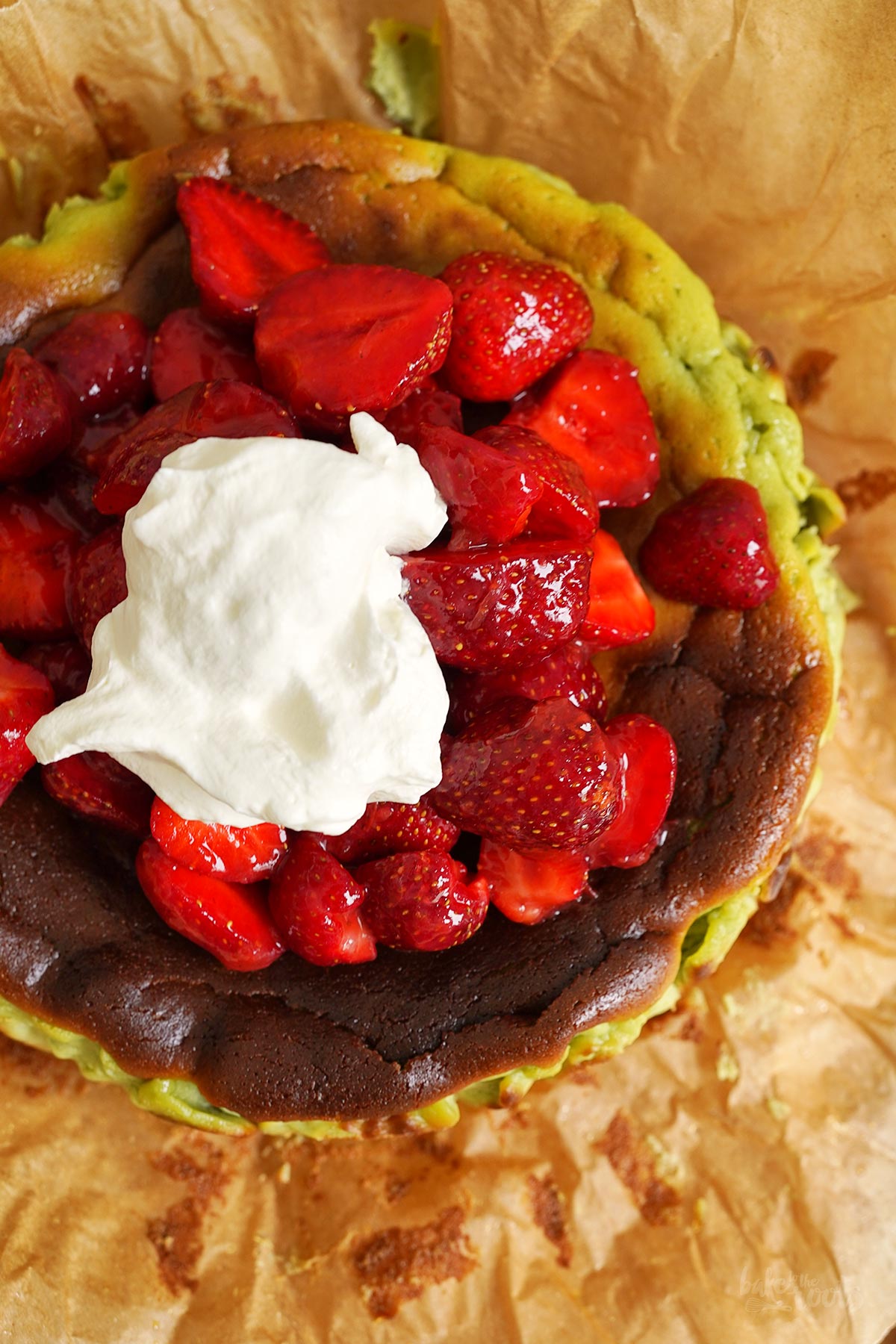 Strawberry Matcha San Sebastian Cheesecake | Bake to the roots