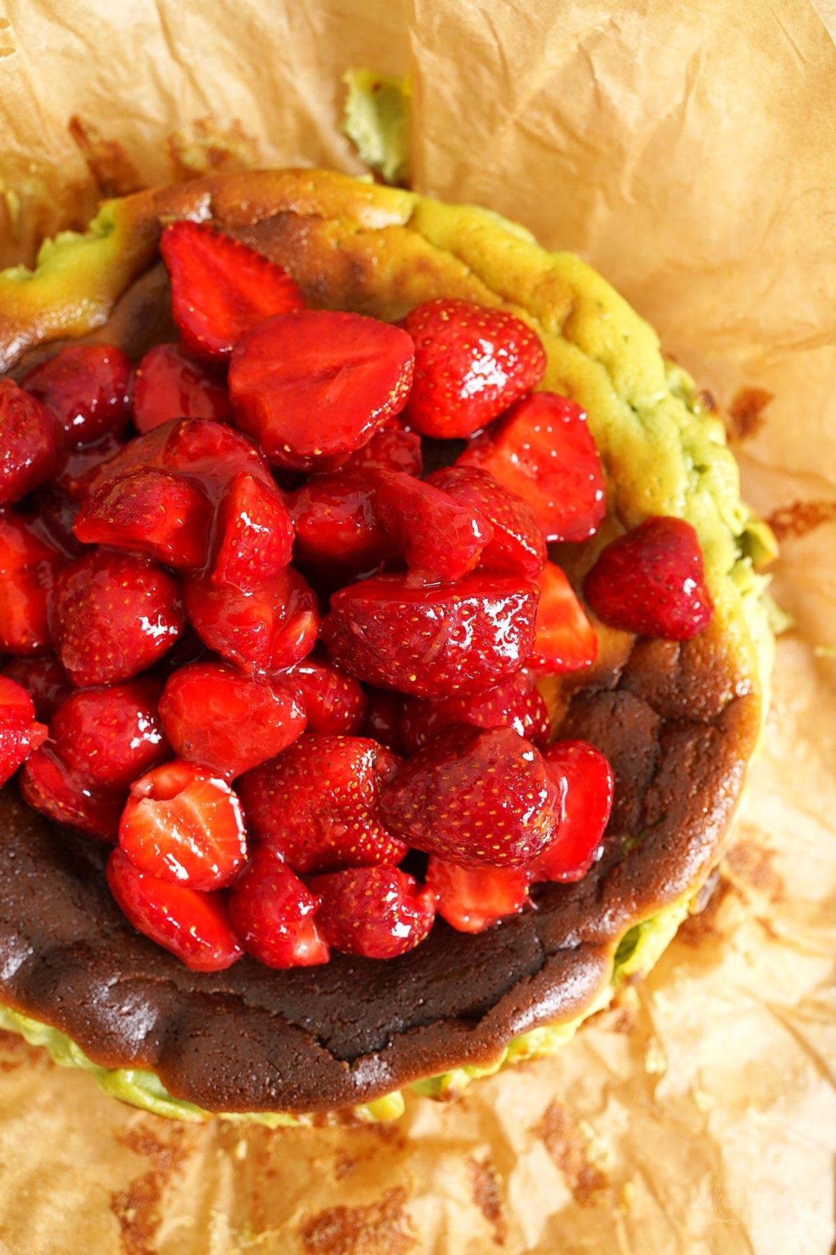 Strawberry Matcha San Sebastian Cheesecake | Bake to the roots