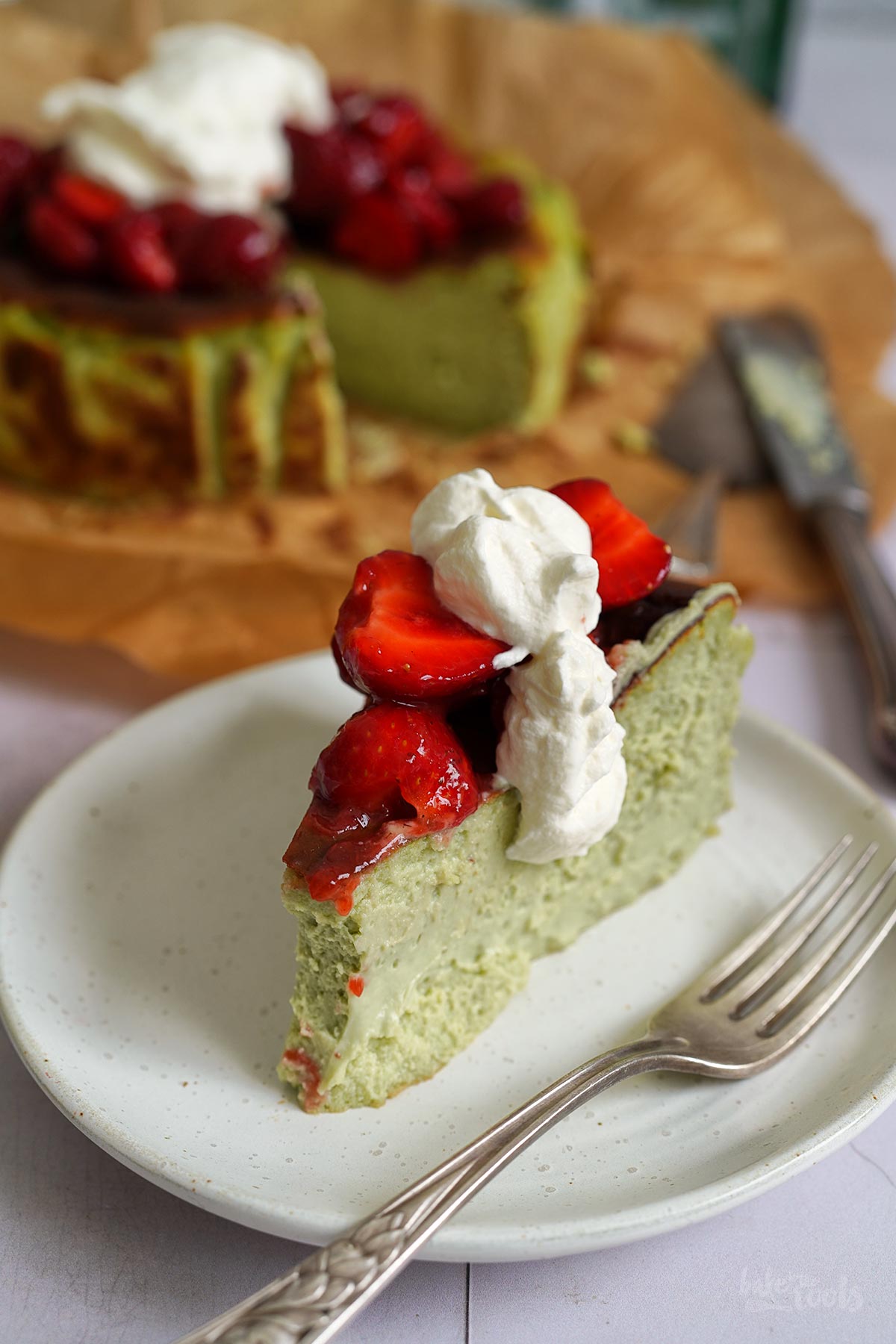 Strawberry Matcha San Sebastian Cheesecake | Bake to the roots