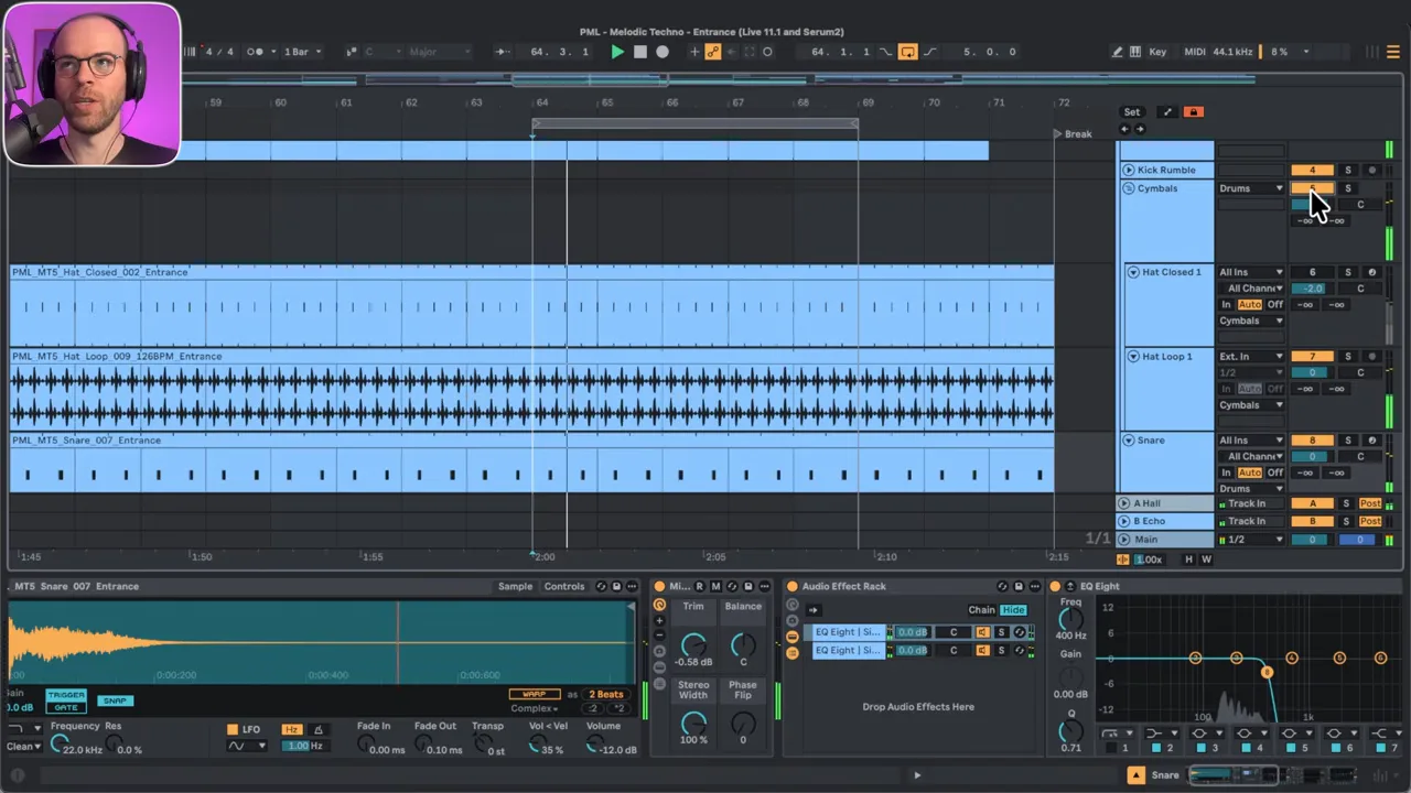 Melodisches Techno-Drum-Rack in Ableton mit Kick, Hats und Percussion