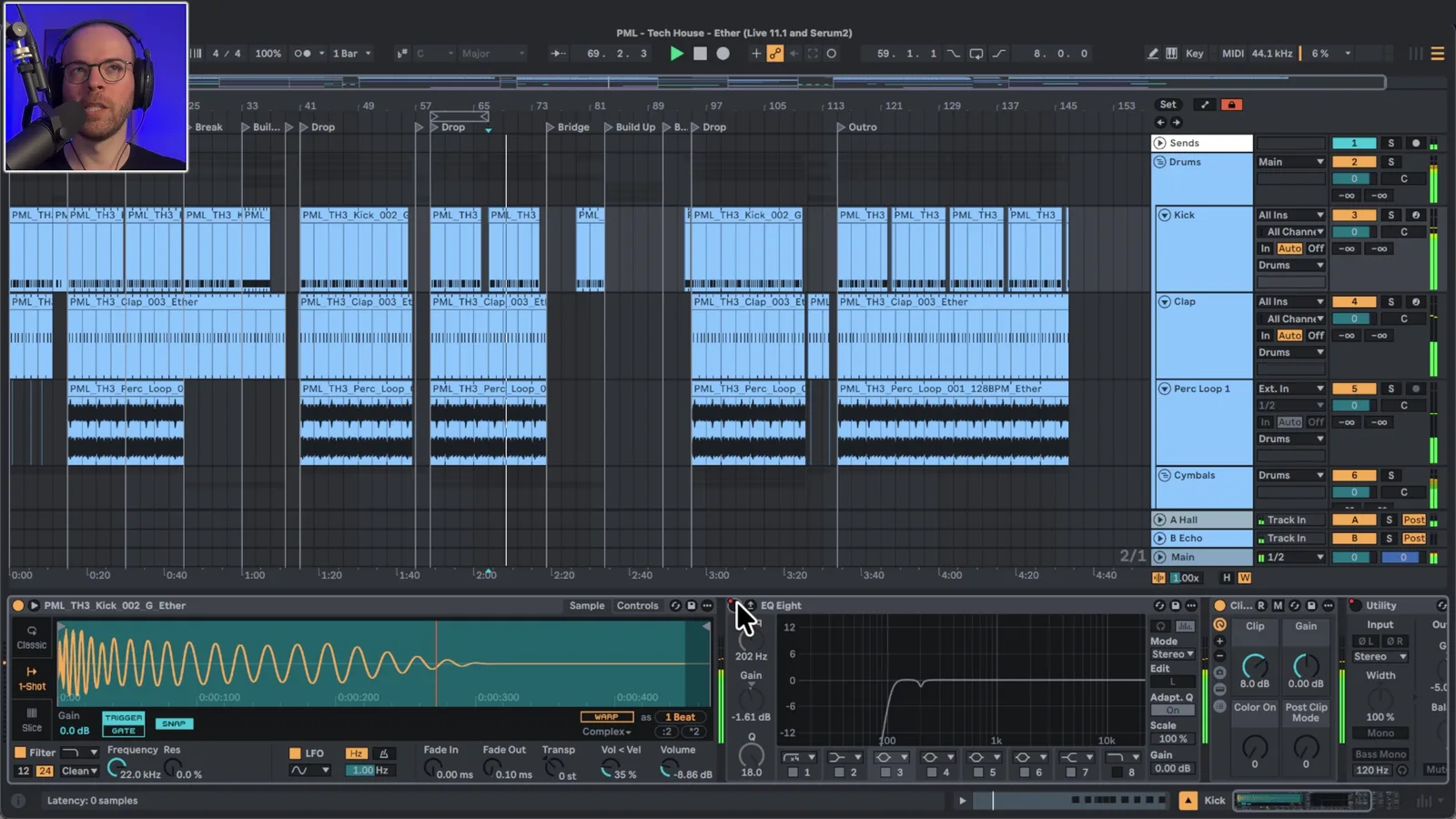 Komplettes Tech-House-Arrangement in Ableton mit Intro, Break und Drop