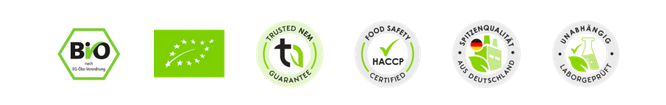 Nature Heart Zertifikate: Deutsches Bio-Siegel, EU-Bio-Siegel, HACCP, Made in Germany, Trusted NEM