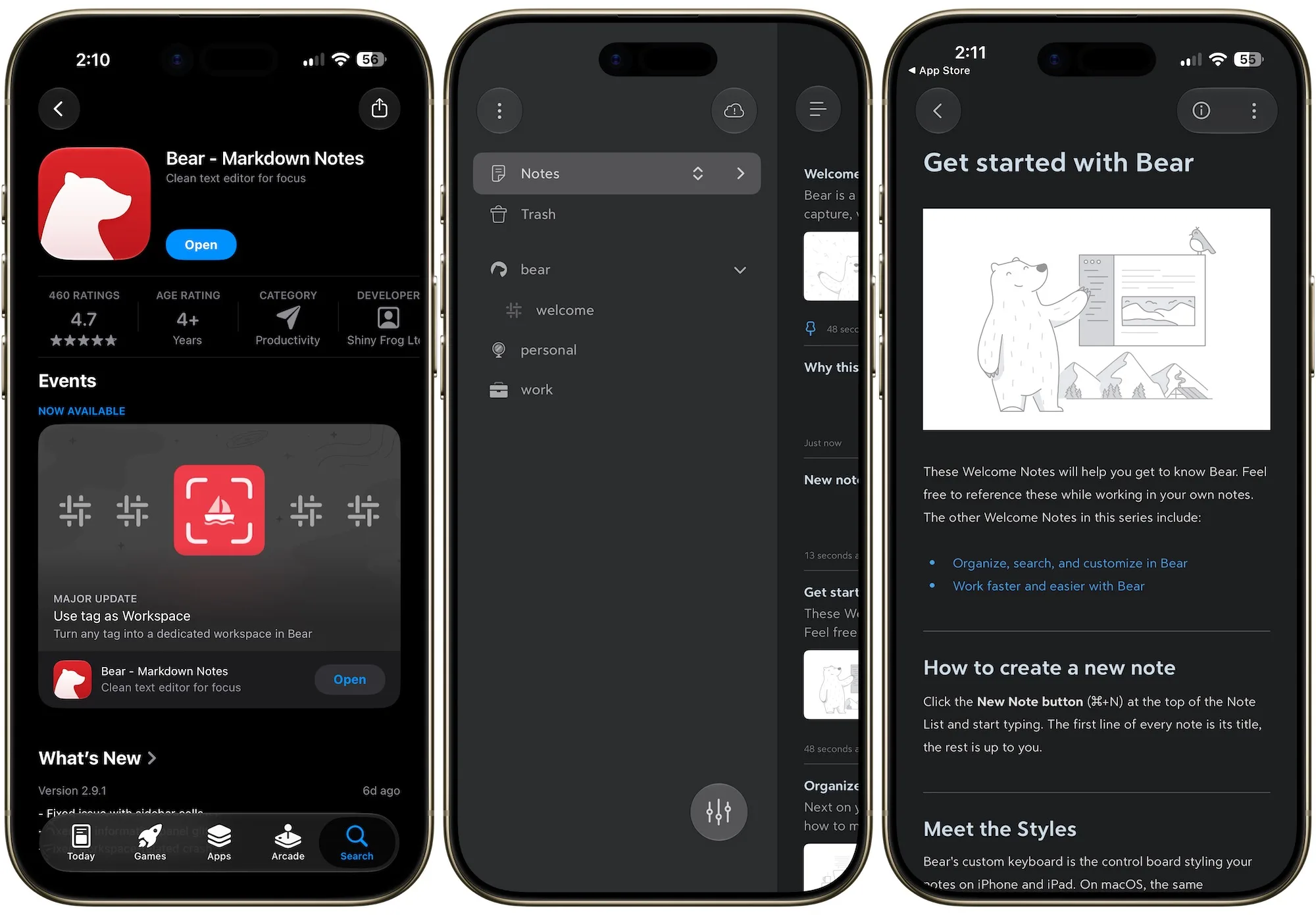 Screenshots der Bear-App