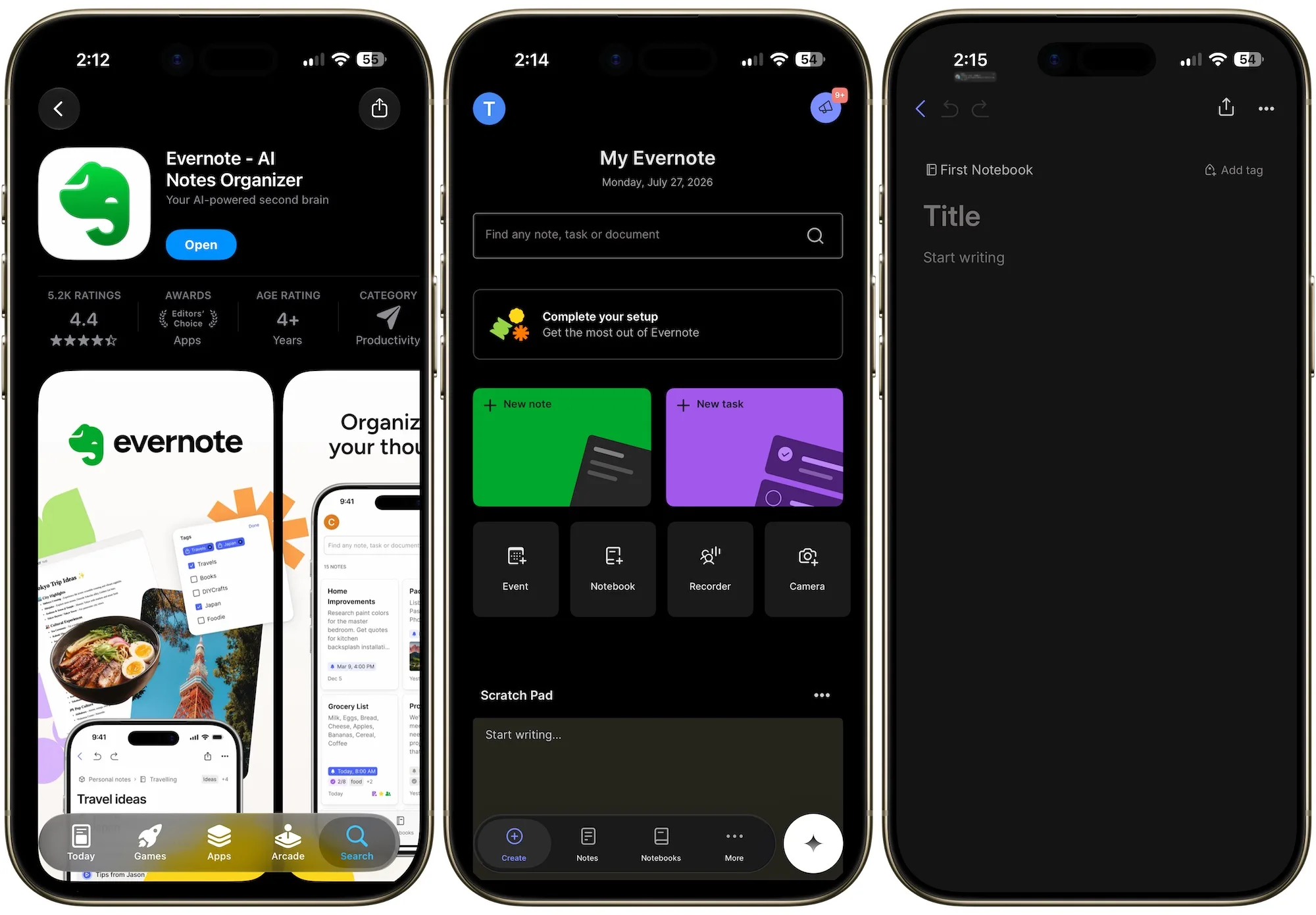 Screenshots der Evernote-App