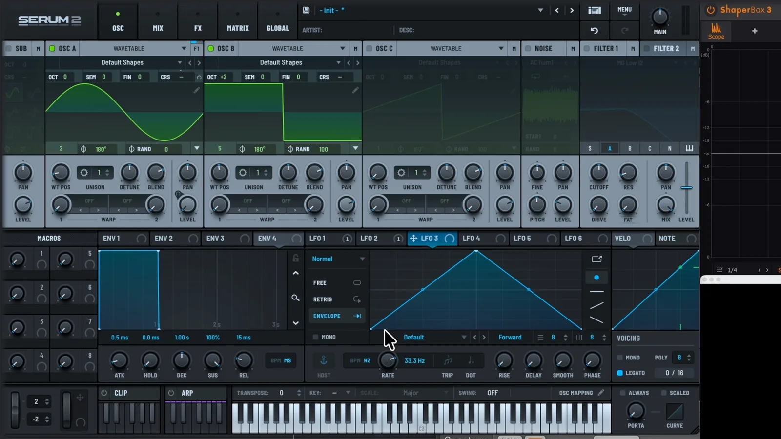 Serum 2 Ampere-Hüllkurve, die den Körper einer Kick-Drum formt