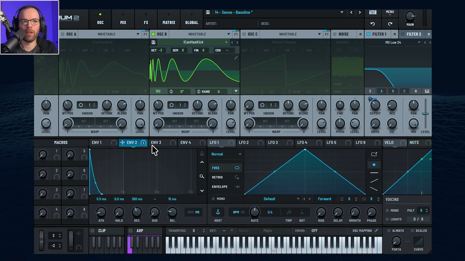 Serum ICanHasKick Bass-Oszillator-Sektion für einen tiefen, groovigen, melodischen House-Bass