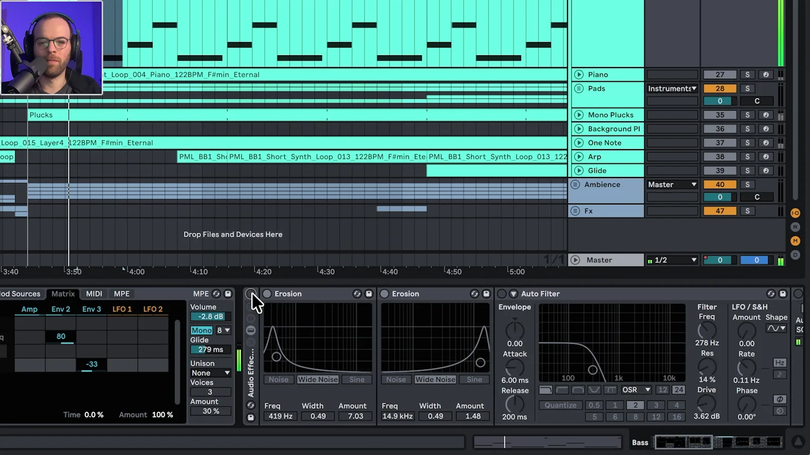 Ableton Wavetable warmer Bass mit Erosion und OSR Auto Filter-Kette