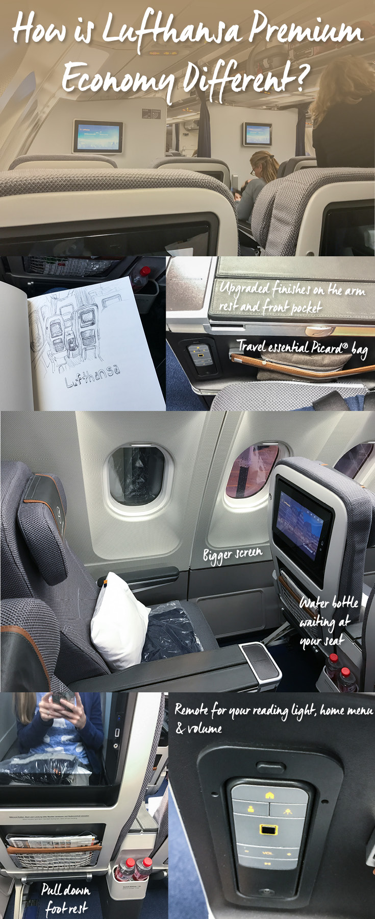 Eine Bewertung aus erster Hand von einem Passagier, der aus Angstgründen ein Upgrade durchgeführt hat. Es erklärt die Unterschiede zwischen der Premium- und der regulären Economy für Lufthansa. Enthält kommentierte Fotos der verbesserten Oberflächen.
