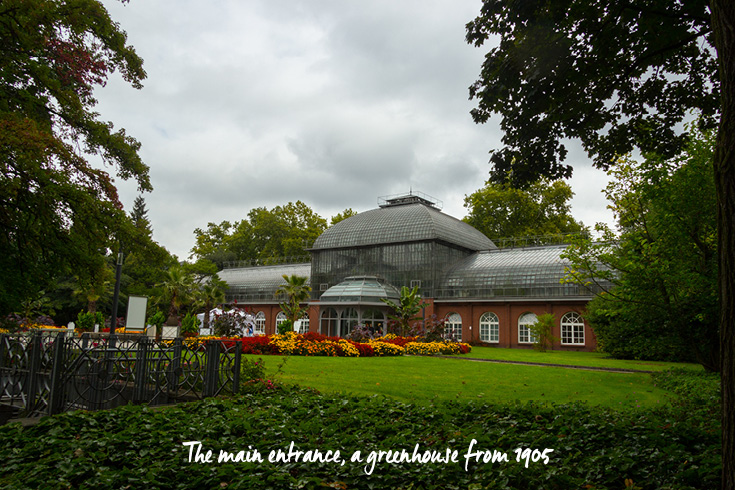 Der Haupteingang zum Palmengarten Frankfurt am Main ist ein historisches Gewächshaus aus dem Jahr 1905