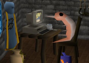 Runescape gratuliert dem Spieler, der Level 99 beim Angeln erreicht hat und nur Garnelen und Sardellen fängt